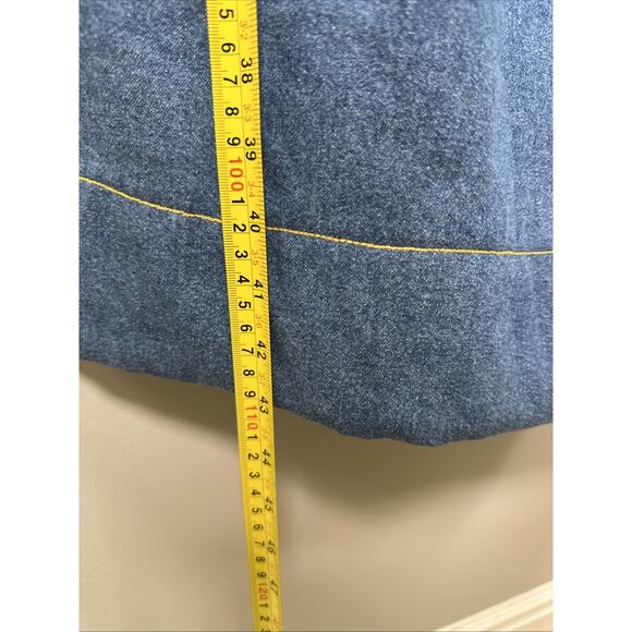 VTG Avocado Denim Dress 12 Tie Back Waist Blue‎ 90s Y2K Cottagecore Square Neck - Picture 5 of 7